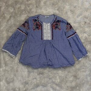 Floral Embroidered Striped Blouse